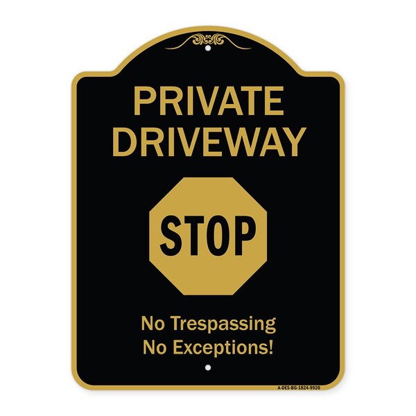 Designer Series-Private Driveway Stop Black & Gold Heavy-Gauge Aluminum, 24" H, BG-1824-9920